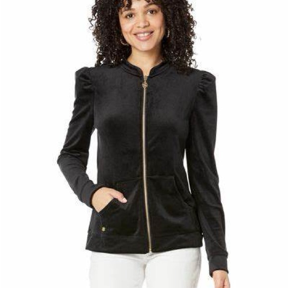 Lilly Pulitzer evanna velour zip up black size large, new with tags - Picture 4 of 5